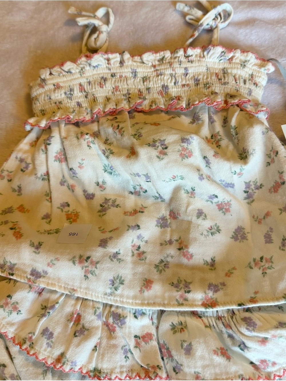 Off-White Floral Baby Dress Top in Cream with Pink & Lavender Accents